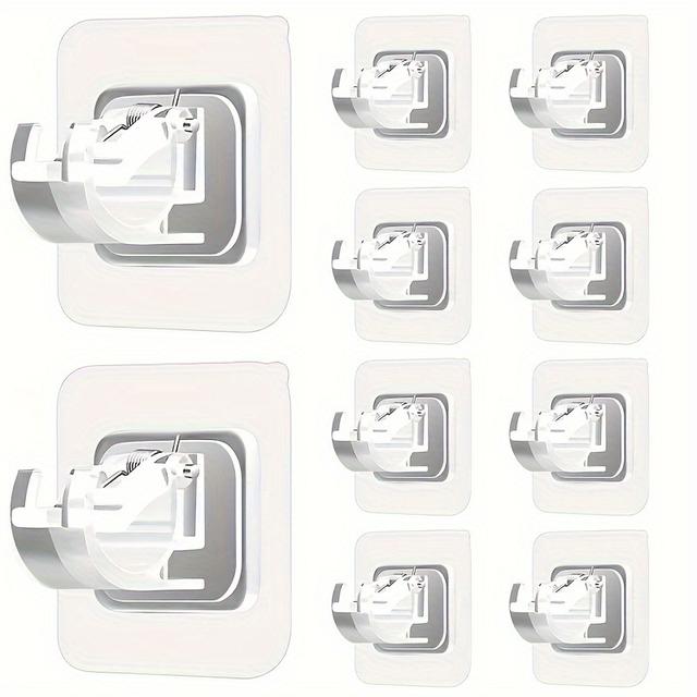 TEMU 10pcs No Drill Curtain Rod Brackets, Self Adhesive Curtain Rod Holder Hooks, Nail Free Curtain Rod Hooks, Curtain Hangers, For Bathroom Home And Hotel, Household Wall Adhesive Bracket Clip