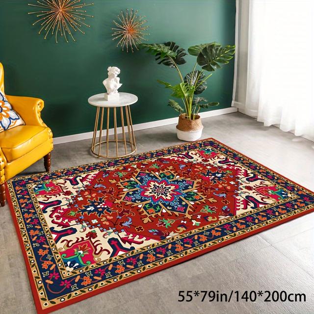 TEMU الكريستال المخملية بوهو العرقية نمط الأرض الحمراء بطانية منطقة البساط فندق السجاد الناعم آلة قابل للغسل عدم الانزلاق دعم مكتب مدخل داخلي ديكور السجاد الكلمة حصيرة للفندق