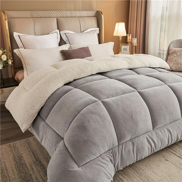 TEMU 1pc Thick Comforter Insert - All Season Quilted Ultra Soft Breathable Down Alternative, Box Solid Color Comforter, Machine Washable Bedroom Warm Autumn And Winter Duvet