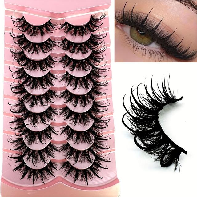 TEMU 9 Pairs Eye Lashes Wispy Artificial Mink Fur Eyelashes Fluffy Fairy Cat Eyelashes Elongated Spiky False Eyelashes