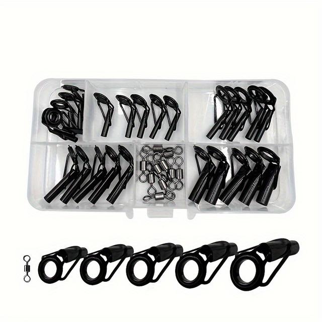 TEMU 35pcs/box Mixed Size Sea Fishing Rod Guide Rail Fishing Rod Guidance Ring Set Sea Fishing Rod Eye Ring