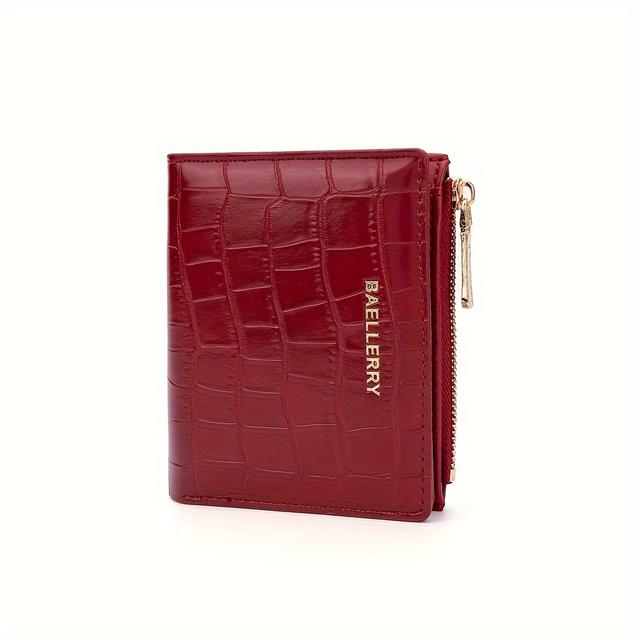 TEMU محفظة نسائية مدمجة من BAELLERRY - نمط قصير بنمط حجر محفور، إغلاق بتصفيفة، جيب للعملات بسحاب، وفتحات لبطاقة الائتمان، محفظة للعملات