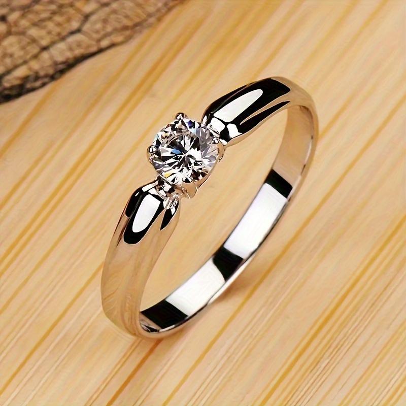TEMU Pure Silver S925 Minimalist Round Synthetic Zirconia Women's Ring Unique Niche Light Luxury Elegant Ring Valentine's Day Exquisite Gift 2g