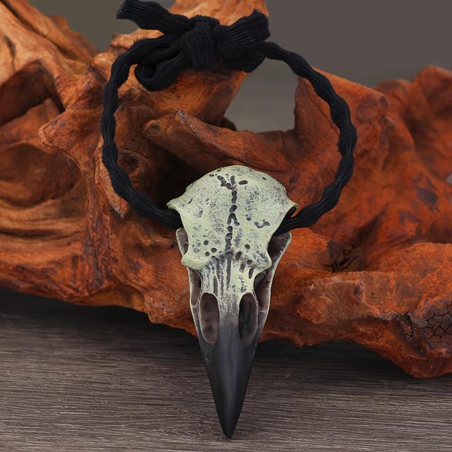 TEMU 1 шт. Вінтажна Вікінгська Стильна Резинова Шпилька з Черепом Ворона, Твариноподібна Прямокутна Волосся Шнурок з Кольоровим Принтом