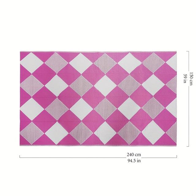 TEMU 1pc Reversible Outdoor Mat - Dual-sided, Foldable Design For Rvs, Camping, Backyard & Picnic, Easy To Clean, Lightweight Polypropylene, Use, Machine Washable, Camping Mat