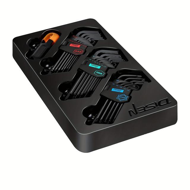 TEMU Conjunto de 36 chaves Allen, chaves hexagonais SAE e métricas, cabeça de e , T-Handle, aço cromado vanádio a , sem carregamento, ajuste universal, sem bateria