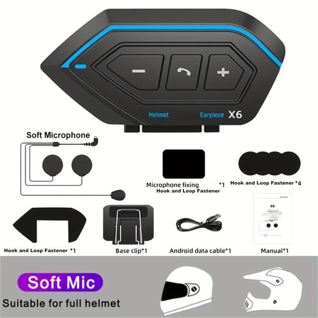 TEMU X6 Motorcycle Helmet Headset 5.0 Wireless Headphone Handsfree Stereo Earphone Speaker Noise Reduction With Mic