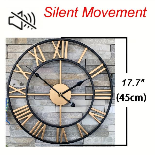 TEMU Vintage-inspired Metal Wall Clock - Silent, Non-ticking With Easy-to-read Roman For Decor