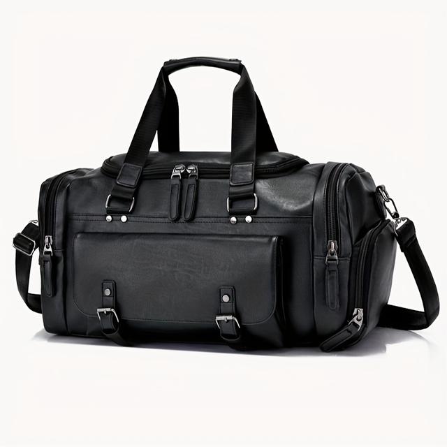 TEMU Large Capacity Pu Gym Bag With Shoe Compartment - Adjustable Shoulder Strap, Multiple Zipped Pockets, Black, Ideal For , Travel Luggage Bag | Stylish Travel Bag | Bag, Crossbody Bag