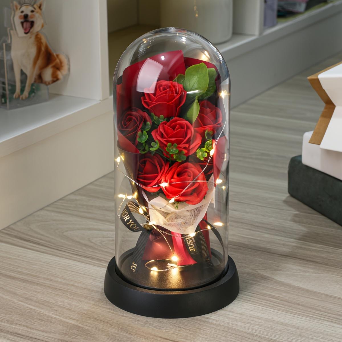 TEMU 1pc Of Artificial Flower Preserved Bouquet Ornament, Creative Led Copper Wire String Light Cover Ornament, Suitable For Valentine's Day Gifts And Holiday Presents, Rose Bouquet Ornament