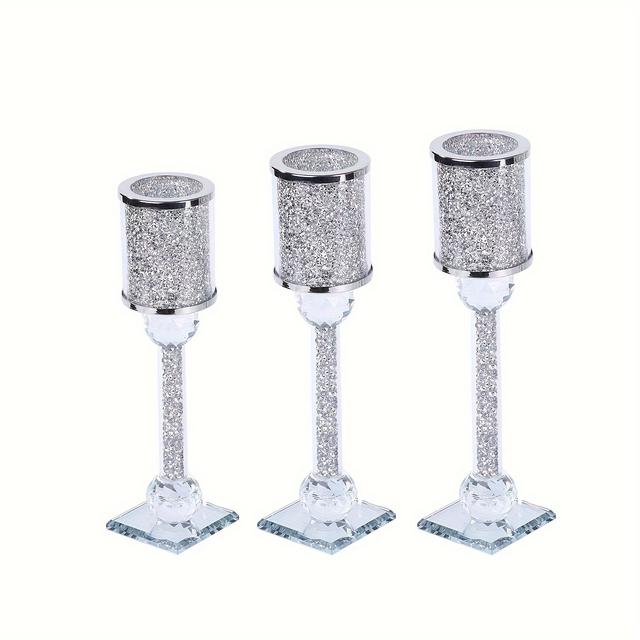 TEMU 1 Set, 3pcs Of Crystal Inlaid Diamond Candlestick, Crystal Glass Material Candlestick, Home Decoration Candlestick