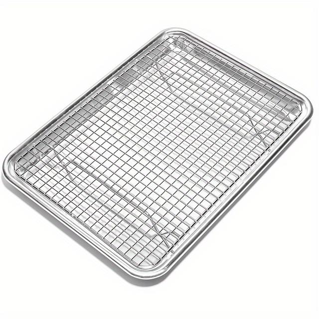 TEMU Stainless Steel Baking Pan With Cooling Rack Set, Pan With Extra Thick Edge For Cooking And Baking, Ramadan Supplies Christmas Gift