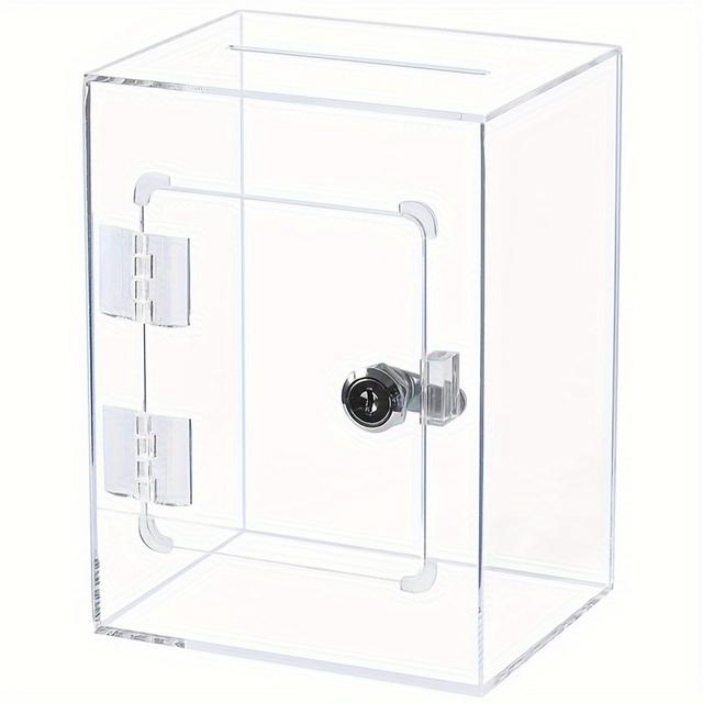 TEMU Acrylic Donation Box With Jar For Money With Lock Key And Sign Holder- Suggestion Box Comment Box Box Tip Jars For Bartender Restaurant Band