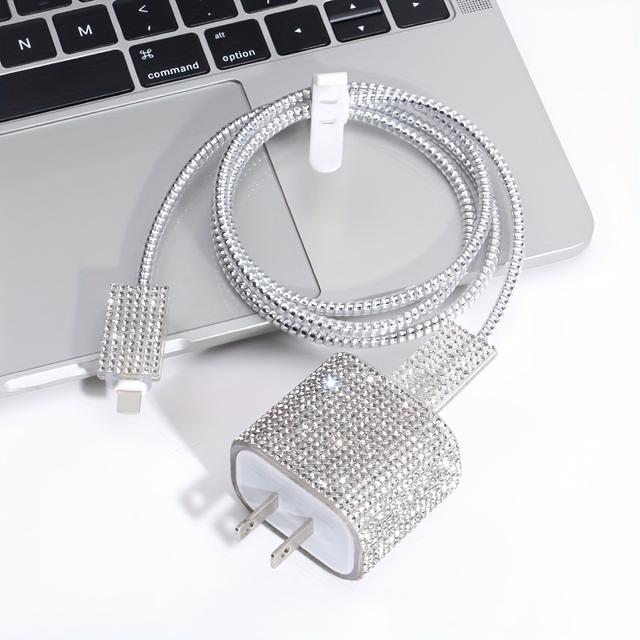 TEMU 5-teiliges Set mit glitzernden Diamanten zum Schutz von -Ladekabeln, Silikon-Winder und Greifer, Anti-Break-Datenleitung und Schutz für Ladeköpfe, keine Batterie, keine elektronischen Komponenten