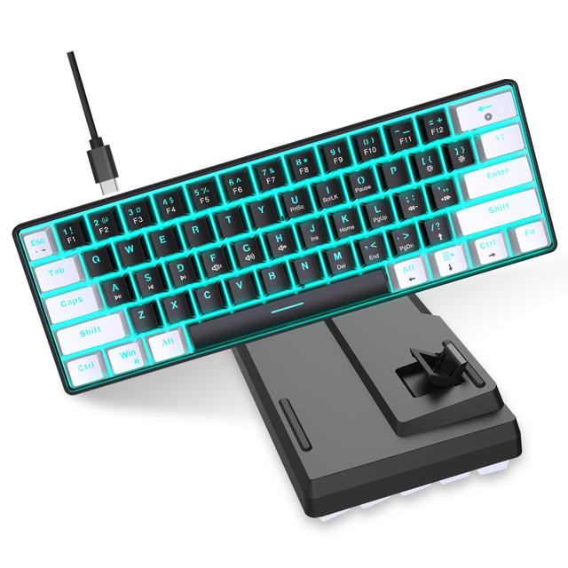TEMU Teclado De Juegos Mecánico HXSJ- Con Azul Y Retroiluminación Azul Hielo. Teclado Compacto Pequeño De 61 Teclas, Teclado De Juegos Portátil Del 60% Para Jugadores