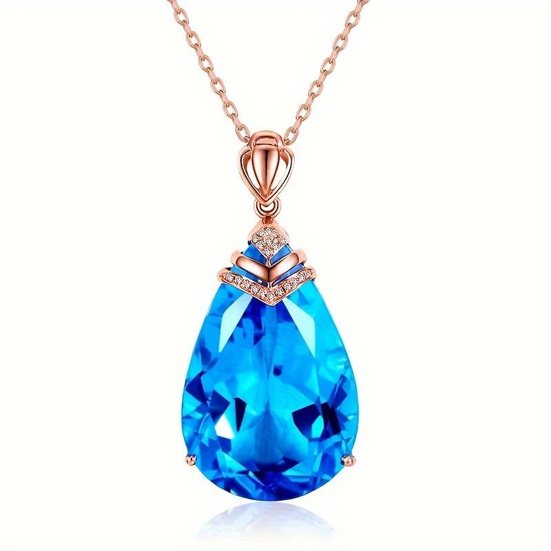 TEMU Elegant Teardrop Zirconia Pendant Necklace - Perfect For Bridal & Wedding Jewelry, Perfect For Winter, New Year