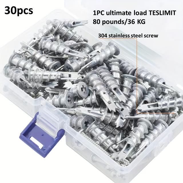 TEMU 30/50pcs Self-drilling Drywall Anchors With Screws Kit, 25/50 Heavy Duty Metal Wall Anchors And 25/50#8 X 1.38inch 304 Stainless Steel Screws