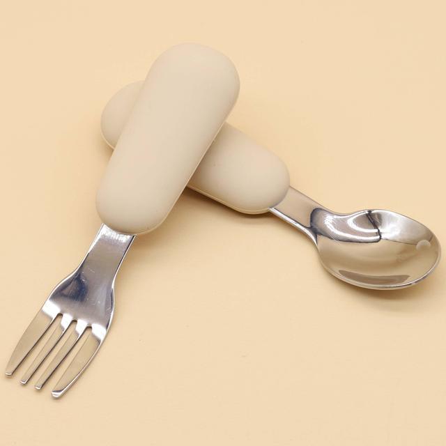 TEMU 304 Stainless Steel Spoon And Fork With Silicone Handle Food Spoon And Fork