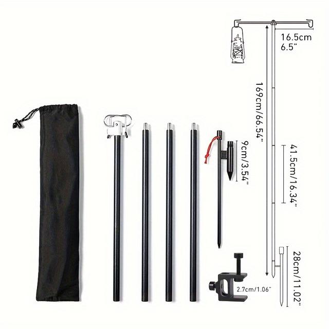 TEMU Camping Lamp Stand With Double Hooks, Aluminum Alloy Foldable Lamp Pole, Telescopic Outdoor Light Holder Lamp Hanger