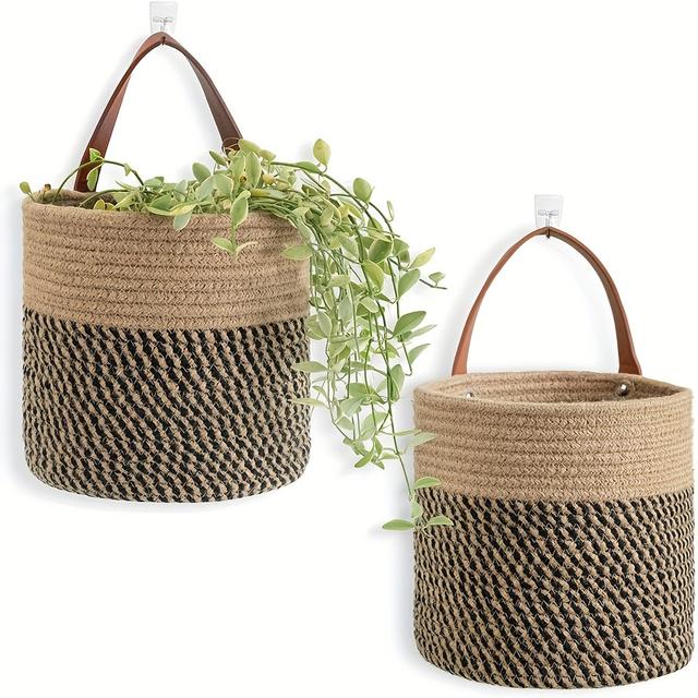 TEMU 2 Pack Hanging Basket, Small Woven Fern Hanging Rope Basket Flower Plants Wall Basket Decor Set Boho