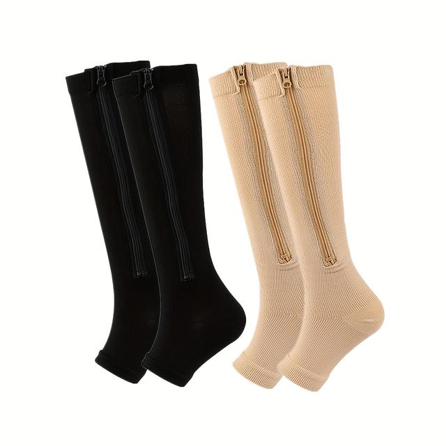 TEMU 2 /Paquete Unisex Profesional Open Toe Rodilla con Diseño de Cremallera Calcetines de Compresión Deportivos al Aire Libre con Nailon Transpirable, Calcetines de Presión para Hombres y Mujeres