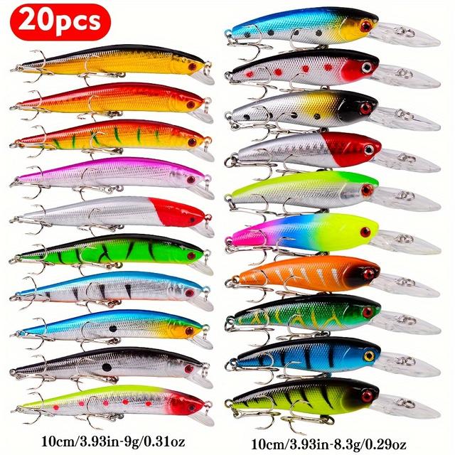 TEMU 20pcs Minnow Fishing Lure Set Soft Lures - Realistic Bionic Hard Baits For Carp, Durable Abs Material