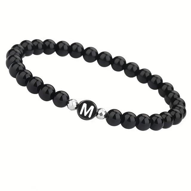 TEMU Couple Jewelry Initial Bracelet 26 Letter White Turquoise Black Onyx Beaded Bracelet Gifts For Best Friend & Couple