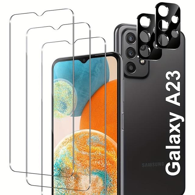 TEMU (3+2er Pack) Bildschirmschutz für for Samsung Galaxy A23 5G/4G mit Kameralinsenschutz, 9H Härte -Kratz gehärtetes Glas, hüllenfreundlich, blasenfrei, einfache Montage, HD klar für A23 5G/4G