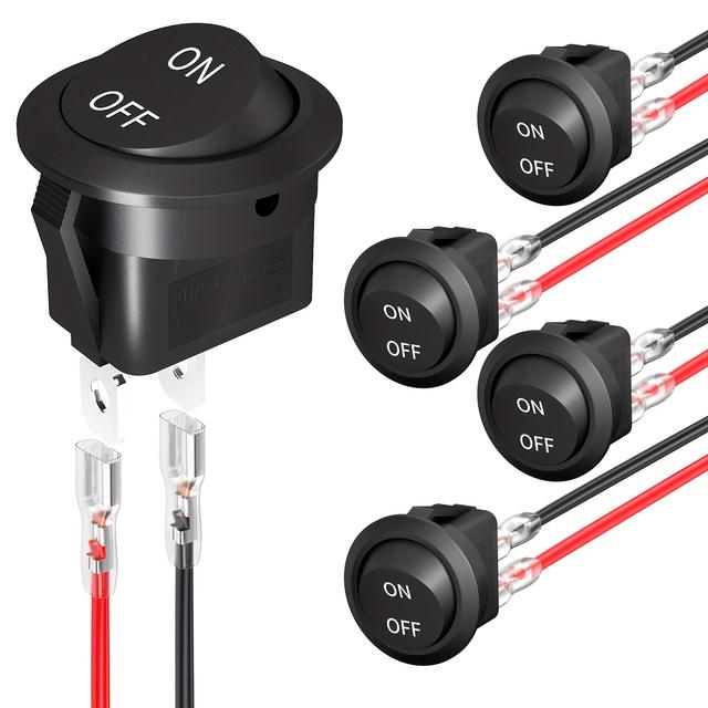 TEMU 5pcs 2 Pin On Off Rocker Switch Rocker Switch 20mm Switch With Wires For Auto Car Marine Boat
