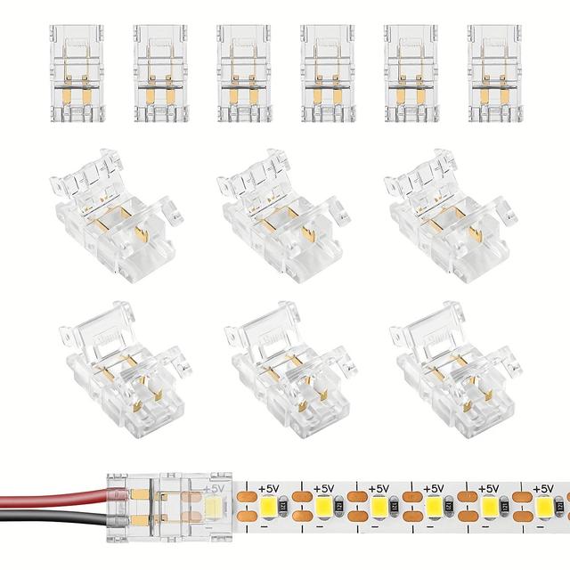 TEMU Set Of 12 Solderless Quick Connectors For 8mm 2-pin Led Strips, Designed For Easy Connection Without Wires, Suitable For Single Color Led Strips