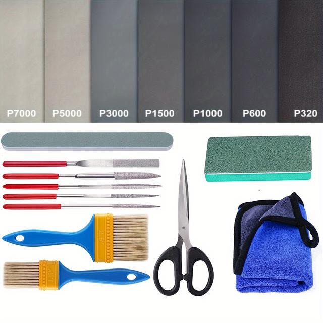 TEMU Resin Casting Polishing Kit, With Sandpaper, Polishing Bars And Polishing Blocks, Scissors, Wooden Brush, Polishing Cloth Tools For Polishing Tools