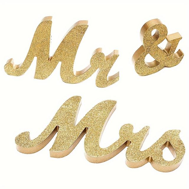 TEMU Set Of 3 Large Golden/silvery Mr&mrs Decorations