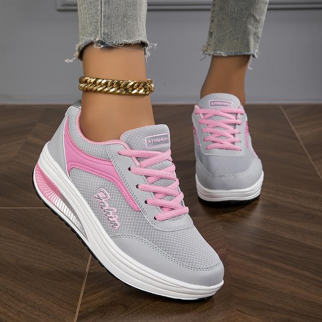TEMU Women's Breathable Mesh Chunky Sneakers, Fashionable Low Top Walking Sports Shoes, Casual Outdoor Trainers