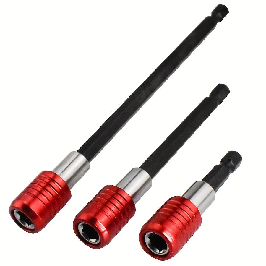 TEMU 3pcs Red Quick Release Magnetic Drill Bit Holder Tool Kit, Drill Bit Clip, 1/4 Universal Hex Shank, 2-4-6 (60mm-100mm-150mm)