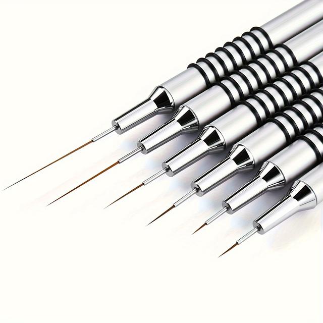 TEMU 6pcs Uv Gel Polish Painting Brush Set - 6 Thin Long Lines, Dotting, And Drawing Pen For Nail Art Design Size 5/7/9/11/20/25mm - Christmas, Halloween, Thanksgiving Gift