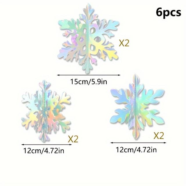 TEMU 6pcs Iridescent 3d Snowflake Hanging Decorations - Multicolor Paper Craft Ornaments For Winter, Christmas & New Year Indoor , Indoor Winter Decor|colorful Hangings|lightweight Decor