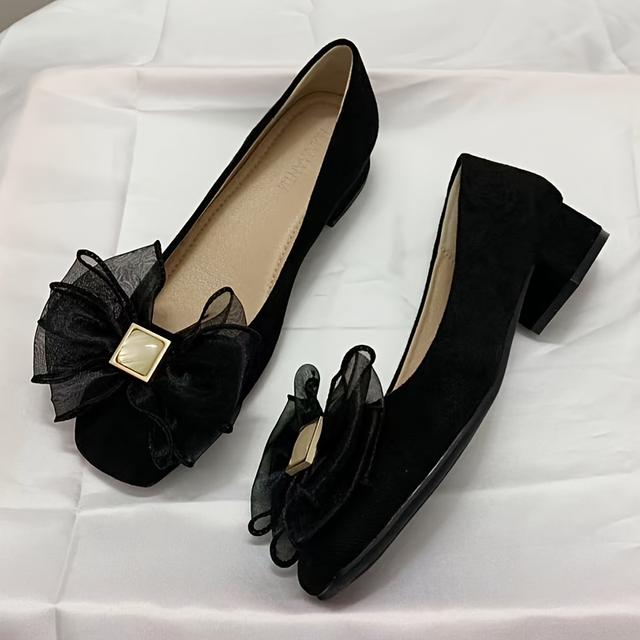 TEMU Französische Mid-Heel Schwarze Frühlings- und Herbst-Single-Schuhe Damen Schuhe 2023 Neue Frühlings-Square-Toe Chunky Heel Bow Mary Jane Schuhe, Dameschuhe
