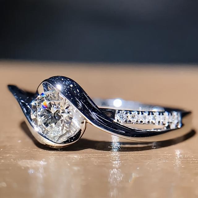 TEMU Dainty Promise Ring Inlaid Shining Zirconia Engagement Wedding Ring For Brides Multi Sizes