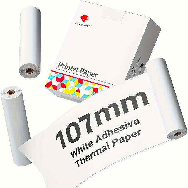 TEMU Para Phomemo Papel Térmico Autoadhesivo , Papel Adhesivo de 4.3" para Impresora Térmica Phomemo M04S/M04AS, Negro sobre , 110Mm X 3.5M, 3 Rollos