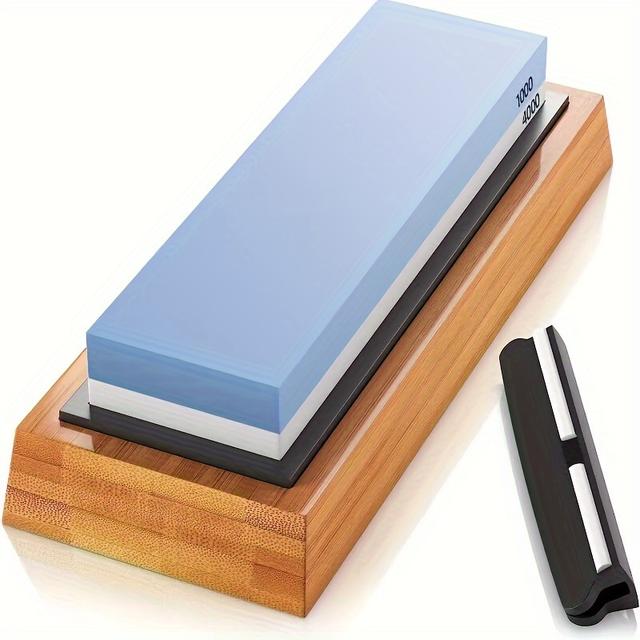 TEMU Premium Dual-grit Kitchen Sharpening Stone - 1000/4000 Grit, Anti-slip Base & Angle Guide For Chefs