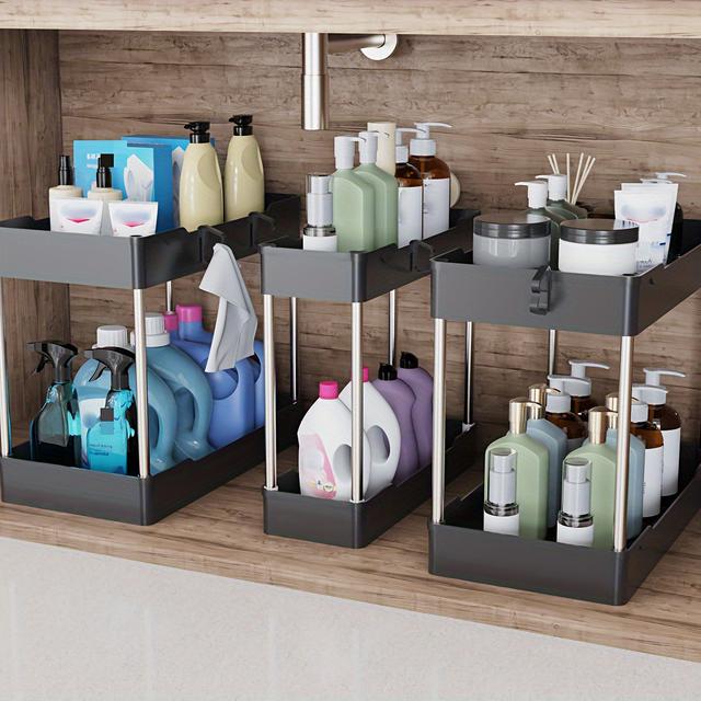 TEMU 3pcs Under Sink Organizer, Pull Out Under Sink Storage, 2 Tier Under The Sink Organizer, Bathroom Kitchen Organizer Under Cabinet Shelf For Cleaning Supplies, Utility Racks