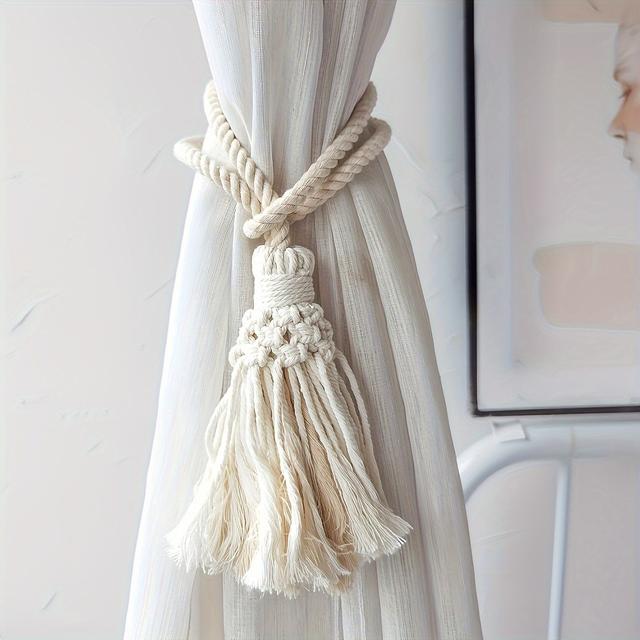 TEMU 2pcs Hand-woven Curtain Binding Rope Decoration Hanging Pendant With Tassel Binding Curtain Tieback Buckle Curtain Holdback For Bedroom Living Room Home Decor