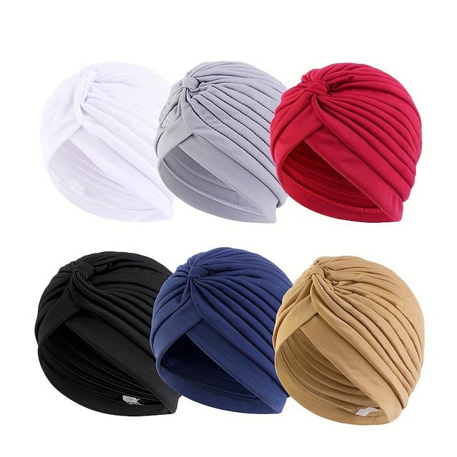 TEMU 6pcs/set Candy Color Turbans For Women Classic Pleated Head Wraps Elastic Beanies Hats Ramadan Headscarf Chemo Cap