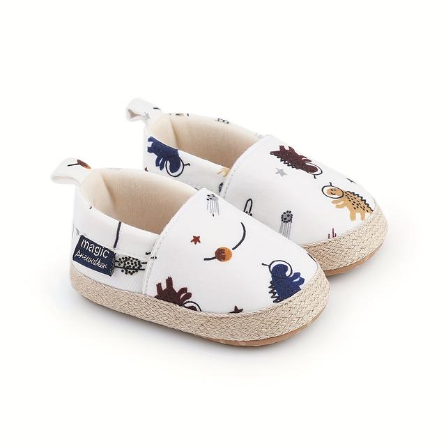 TEMU New Style Of Boys And Girls Fabric Cartoon Putting Design Flat-soled Fashion Casual Toddler Shoes Dinosaur Pattern Cute Party Baby Shoes Suitable For Spring And Autumn