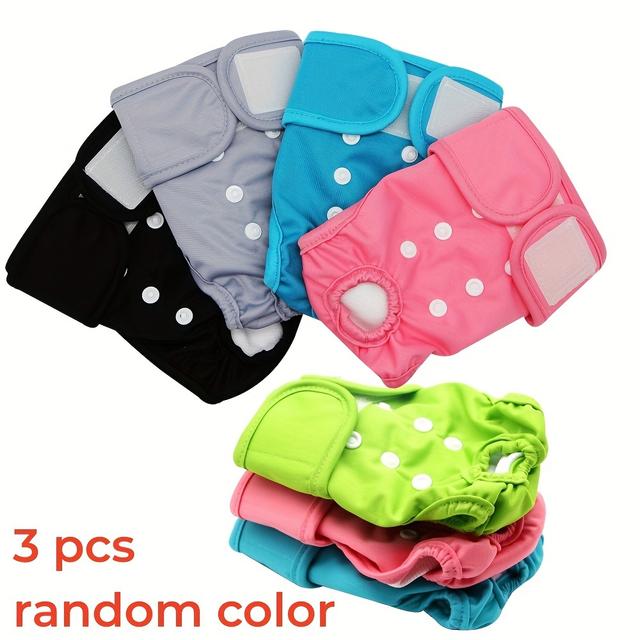 TEMU 3pcs Random Color Washable Female Dog Diapers Reusable High Absorbency Leak-proof Puppy Diapers Girl Dog Diapers