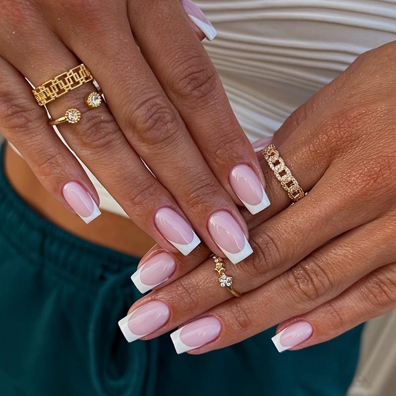 TEMU Medium-Lange Eenvoudige Witte Franse Nagelkunst Sweet Veelzijdig Woonachtige Kunstnagels | Bruidsnagels | Trouwnagels