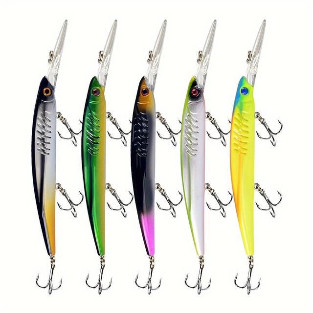 TEMU 5pcs Señuelos de Pesca Realistas Minnow, 6 Pulgadas 12.5g, Swimbaits Flotantes con Anzuelos - ABS Duradero, Artificial Duro Multicolor para y Trucha, de Pesca