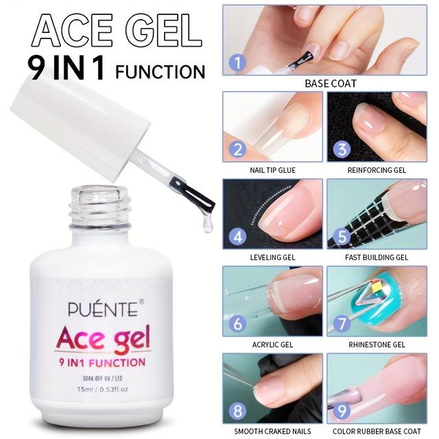 TEMU Puente 15ml 9-in-1 Function Gel Nail Polish, Transparent Base Coat, Extension Nail Gel, Gel Nail Reinforcement, Soak Off /led Semi-permanent Nail Art Gel Varnish
