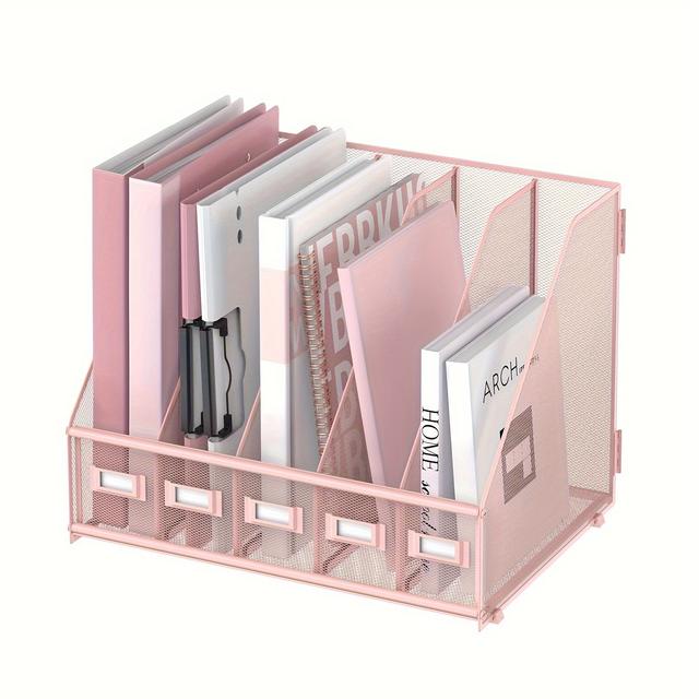 TEMU Metallischer Schreibtisch-Organizer Mit 5 Vertikalen Fächern Zur Aufbewahrung Von Zeitschriften Und Dokumenten Am Büroschreibtisch Oder Im Home-