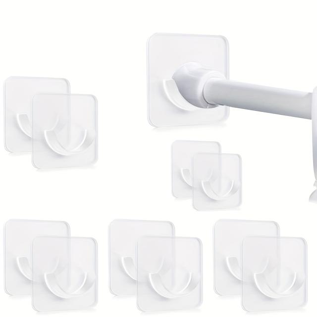 TEMU 10 Pack No Drill Adhesive Curtain Rod Holders - Clear Abs Plastic Wall-mounted Shower & Window Retainer With , Damage-free Removal For Bathroom & Smooth Walls, Semicircular Holder, Durable Holder